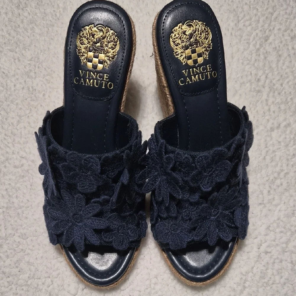 Vince Camuto Floral Navy Wedges